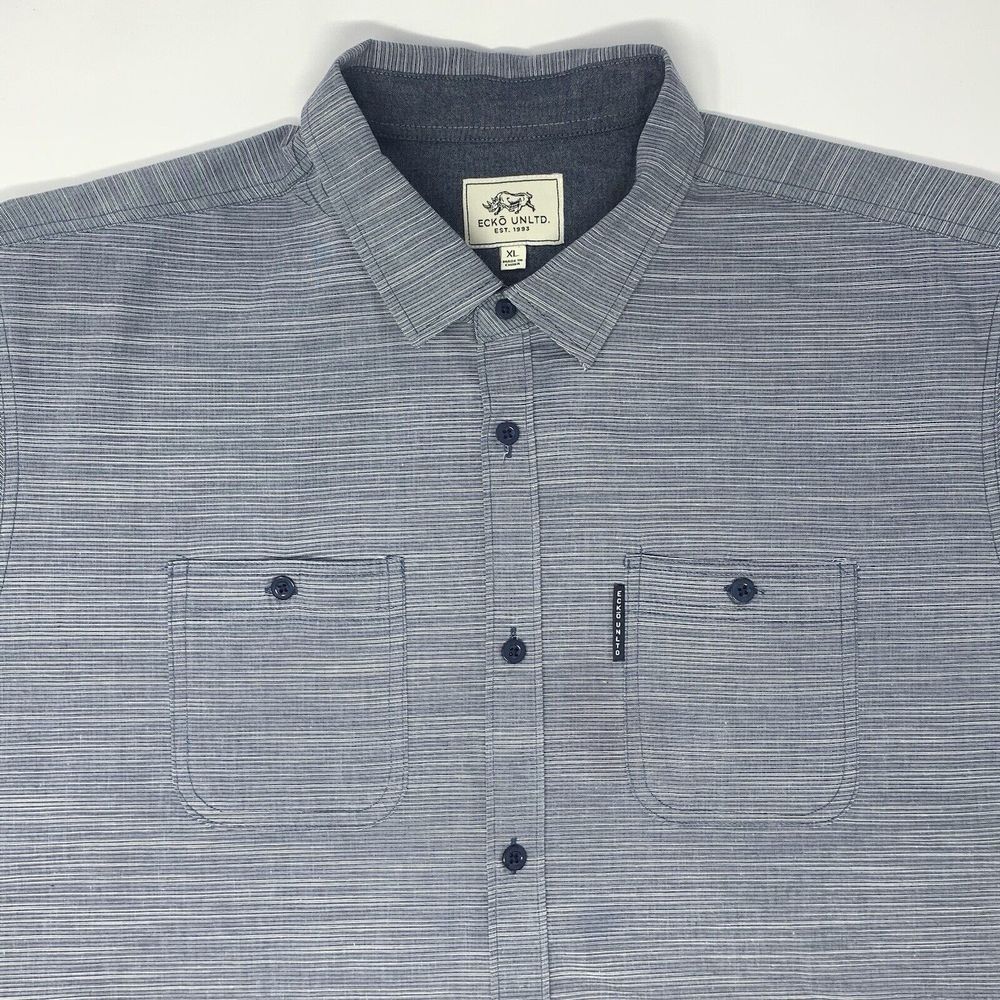 ECKO UNLTD. Gray Blue Fine Stripes Short Sleeve Men's Casual Shirt Size XL - Picture 2 of 8